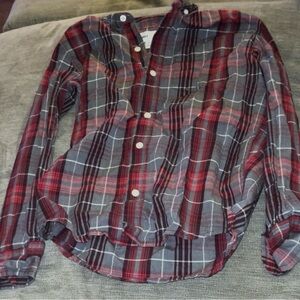 Boys Red and Gray Plaid Shirt Size 10-12